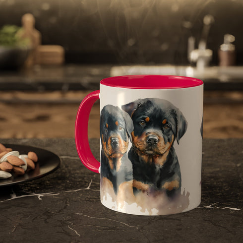 Rottweiler Pupies - Color Accent Mugs, 11oz